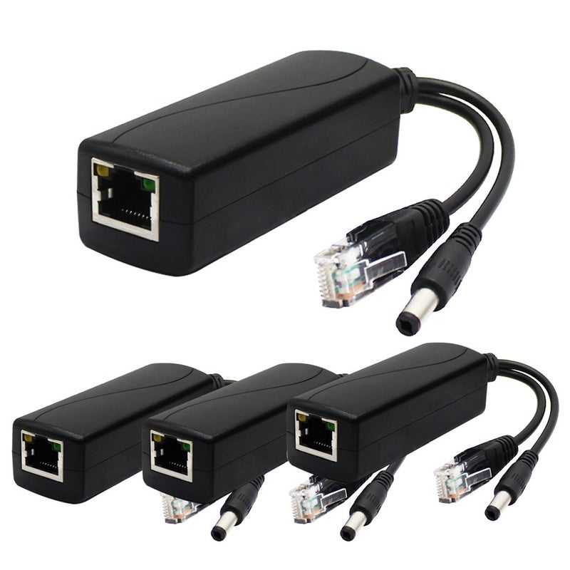 ANVISION 4-Pack Active 48V to 12V PoE Splitter Adapter, Plug 5.5mm x 2.5mm, IEEE 802.3af Compliant 10/100Mbps - Image 1